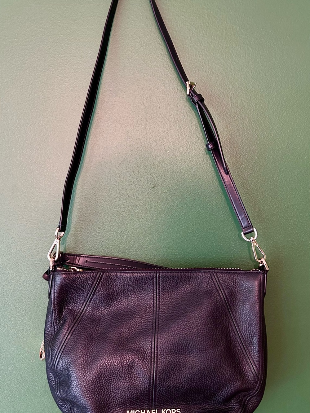 Michael Kors Black Pebbled Leather Crossbody with Gold Hardware